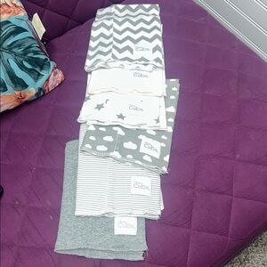 6 Carter's Gray & White Baby Burp Cloth Set